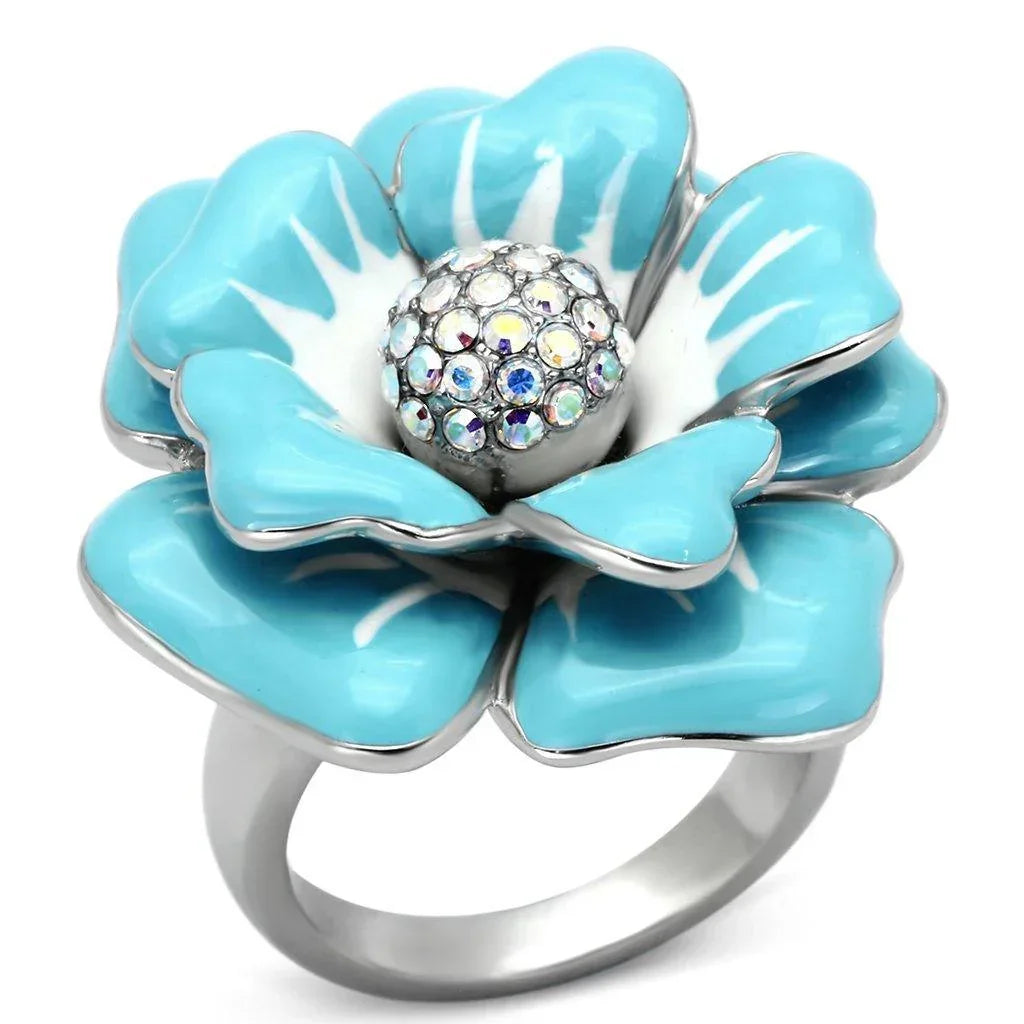 Silver Rings for Women Stainless Steel TK817 with Top Grade Crystal in Aurora Borealis (Rainbow Effect) - Jewelry Store by Erik Rayo