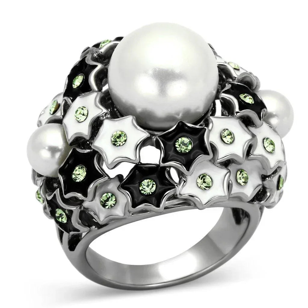 Silver Rings for Women Stainless Steel TK818 with Pearl in White - Jewelry Store by Erik Rayo