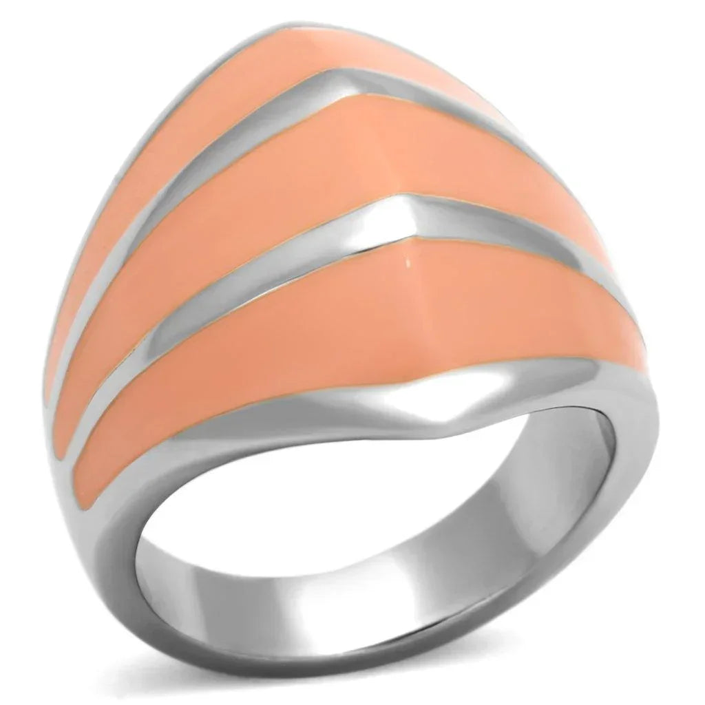 Silver Rings for Women Stainless Steel TK822 with Epoxy in Orange - Jewelry Store by Erik Rayo