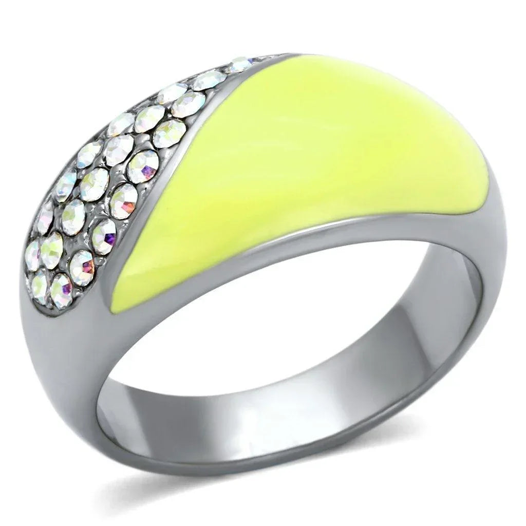 Silver Rings for Women Stainless Steel TK829 with Top Grade Crystal in Aurora Borealis (Rainbow Effect) - Jewelry Store by Erik Rayo