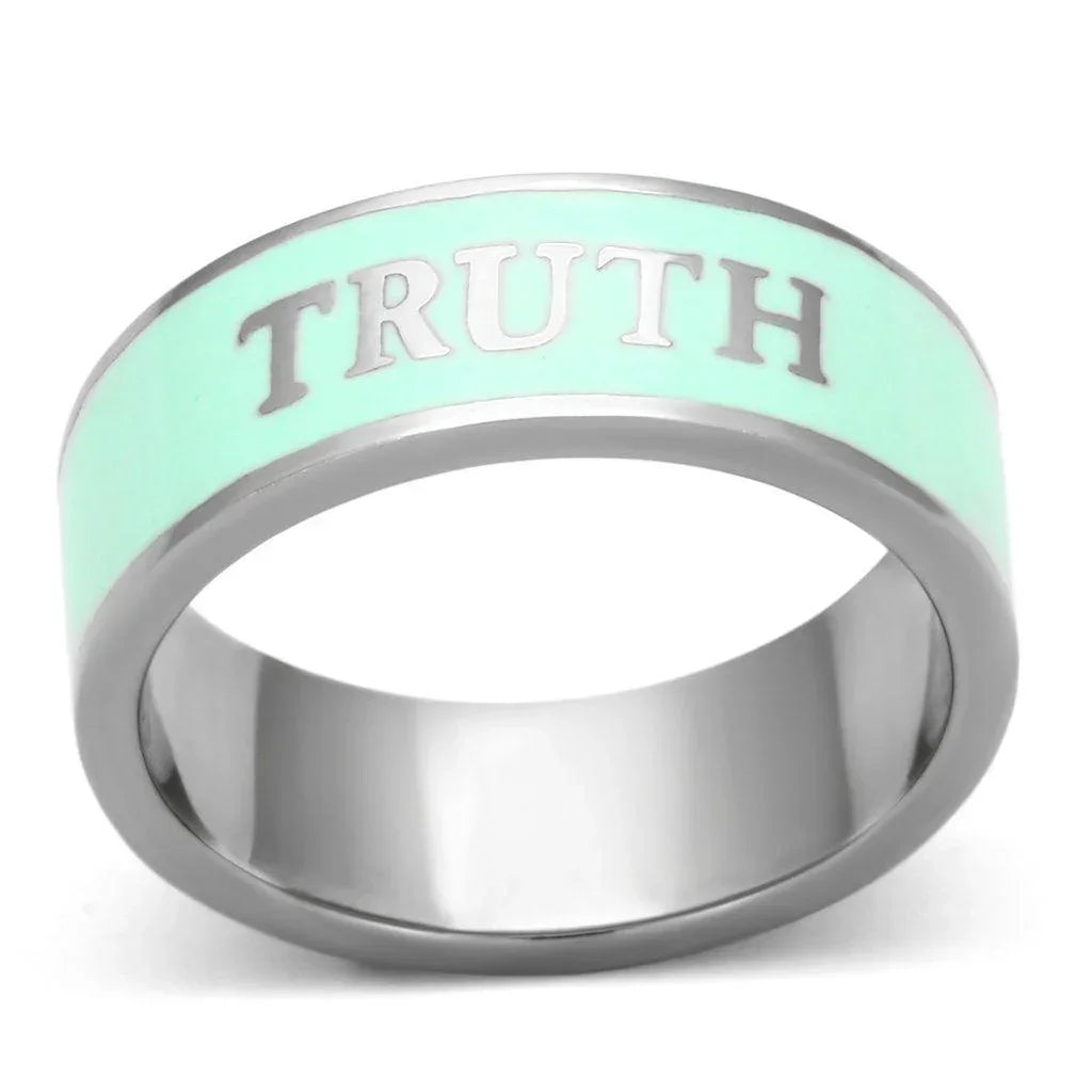Silver Rings for Women Stainless Steel TK836 with Epoxy in Turquoise - Jewelry Store by Erik Rayo