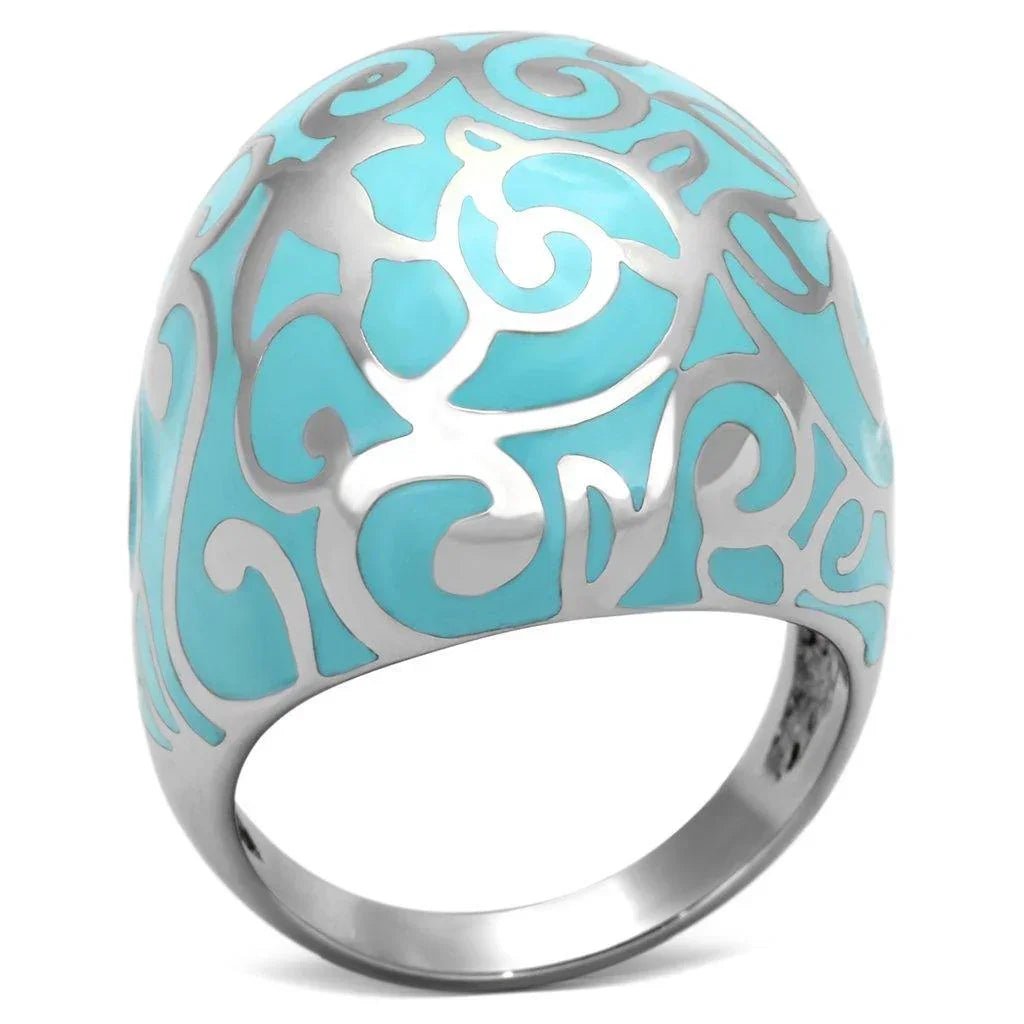 Silver Rings for Women Stainless Steel TK845 with Epoxy in Aquamarine - Jewelry Store by Erik Rayo