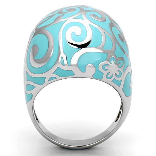 Silver Rings for Women Stainless Steel TK845 with Epoxy in Aquamarine - Jewelry Store by Erik Rayo