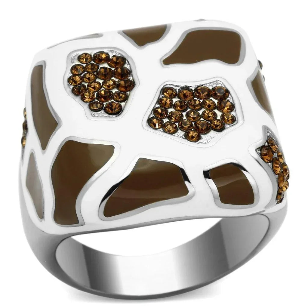 Silver Rings for Women Stainless Steel TK847 with Top Grade Crystal in Smoked Quartz - Jewelry Store by Erik Rayo