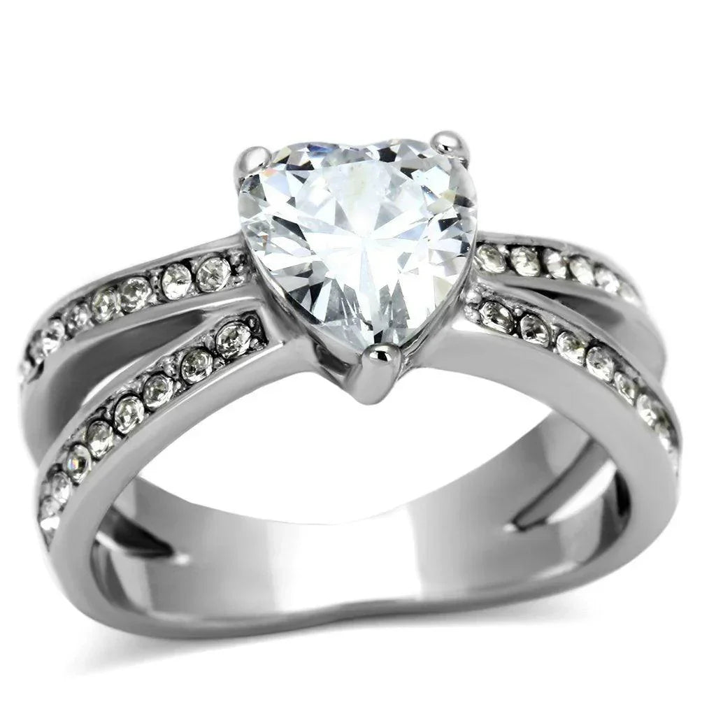 Silver Rings for Women Stainless Steel TK851 with AAA Grade Cubic Zirconia in Clear - Jewelry Store by Erik Rayo