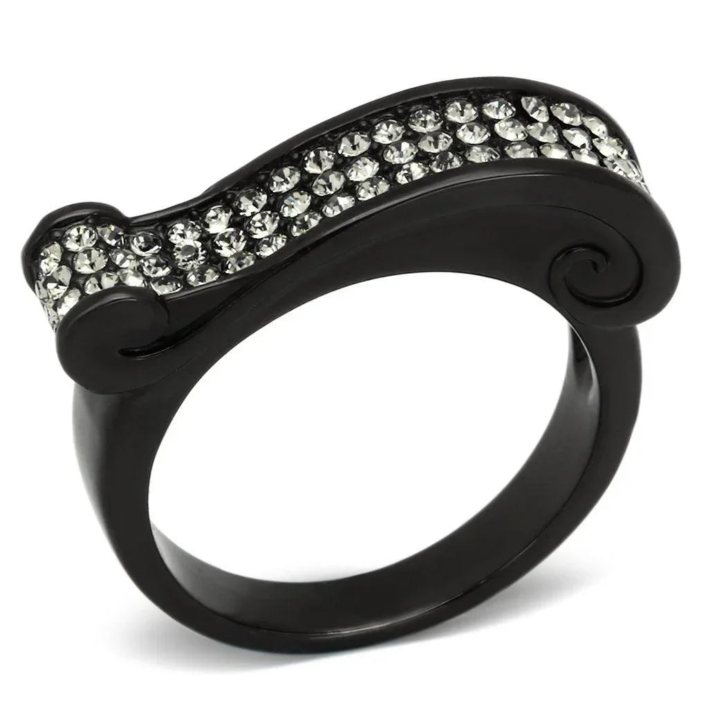 Silver Rings for Women Stainless Steel TK862 IP Black(Ion Plating) Stainless Steel Ring with Top Grade Crystal in Black Diamond - Jewelry Store by Erik Rayo