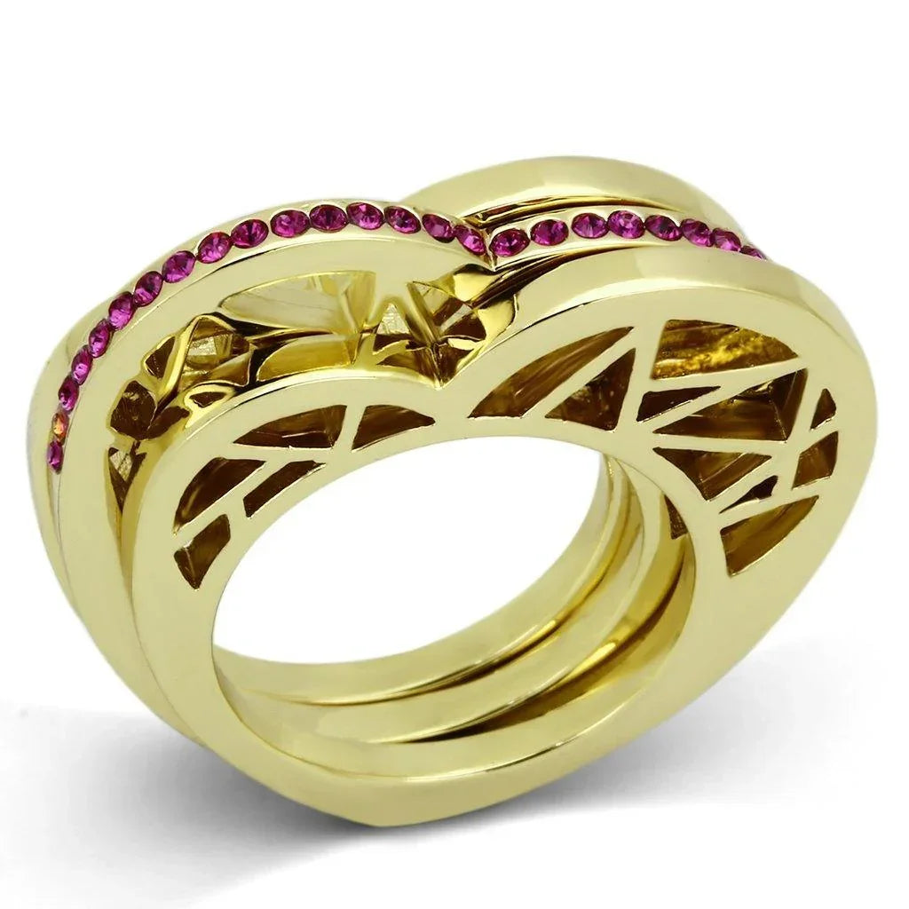 Gold Rings for Women Stainless Steel TK863 with Top Grade Crystal in Fuchsia - Jewelry Store by Erik Rayo