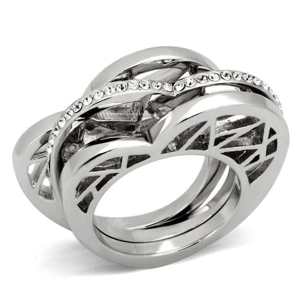 Silver Rings for Women Stainless Steel TK864 with Top Grade Crystal in Clear