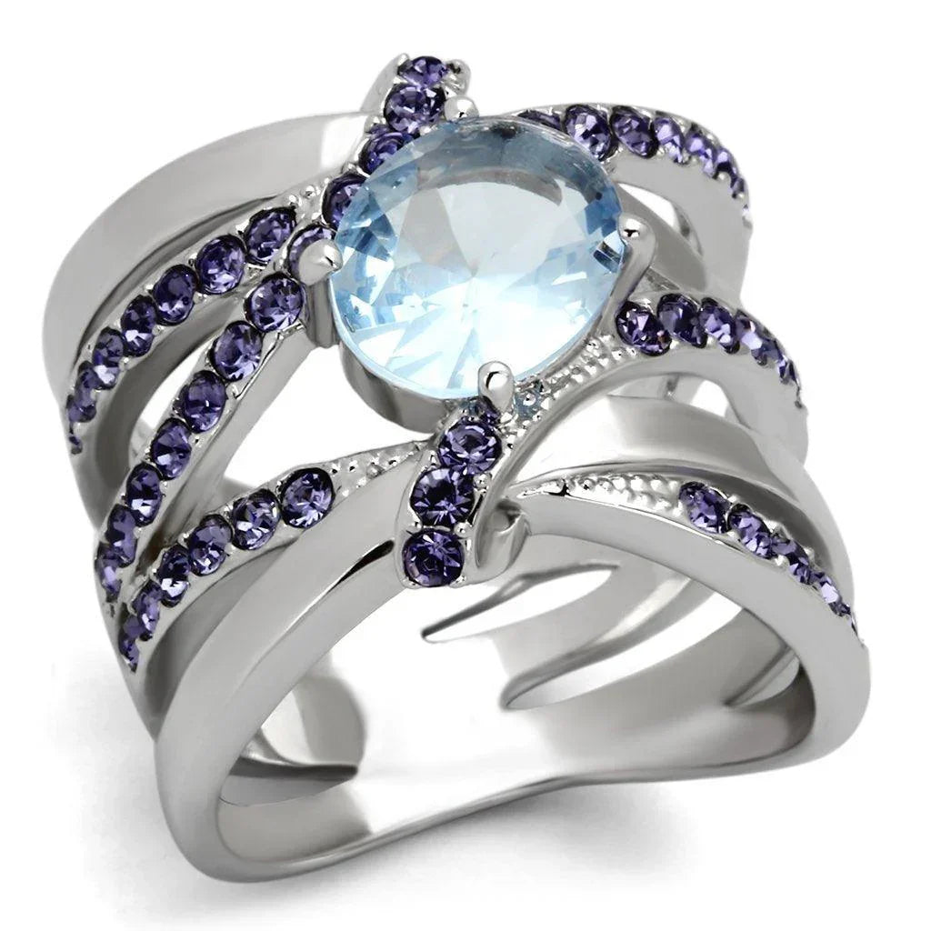 Silver Rings for Women Stainless Steel TK865 with Glass in Light Sapphire - Jewelry Store by Erik Rayo