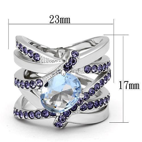 Silver Rings for Women Stainless Steel TK865 with Glass in Light Sapphire - Jewelry Store by Erik Rayo