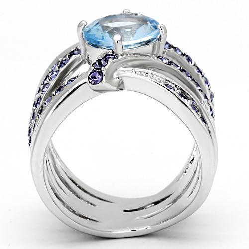 Silver Rings for Women Stainless Steel TK865 with Glass in Light Sapphire - Jewelry Store by Erik Rayo