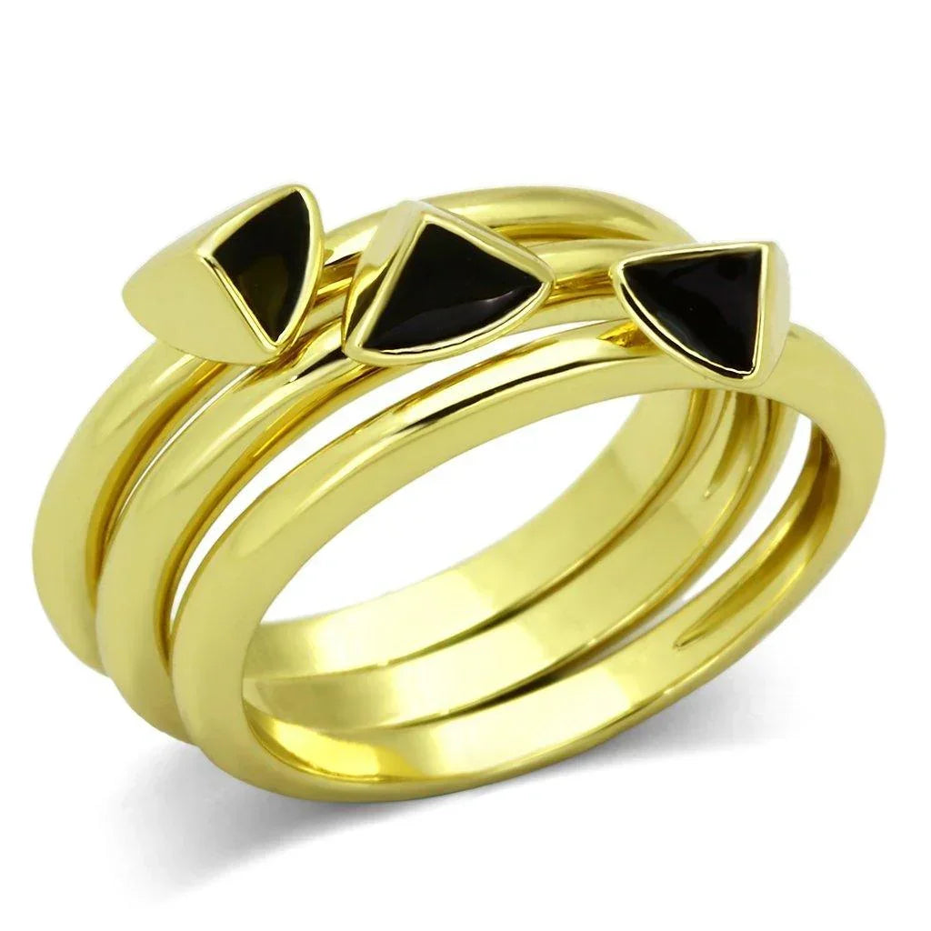 Gold Rings for Women Stainless Steel TK876 with Epoxy in Jet - Jewelry Store by Erik Rayo