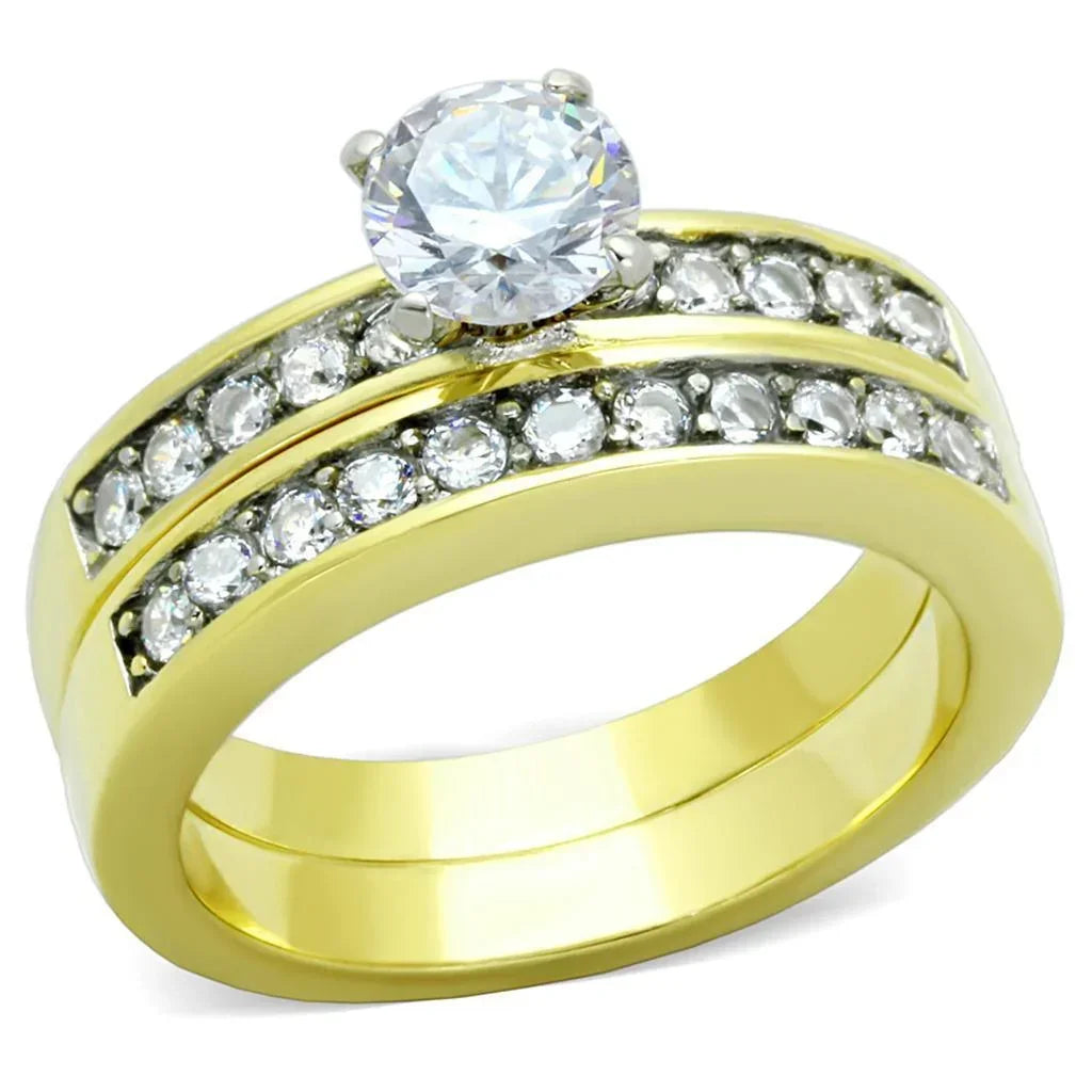 Gold Rings for Women Stainless Steel TK8X003 Two-Tone with AAA Grade Cubic Zirconia in Clear - Jewelry Store by Erik Rayo
