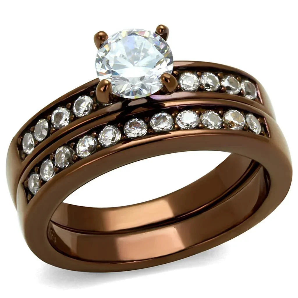 Silver Rings for Women Stainless Steel TK8X003LC IP Coffee light Stainless Steel Ring with AAA Grade Cubic Zirconia in Clear - Jewelry Store by Erik Rayo