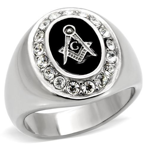 Rings for Men Silver Stainless Steel TK8X023 with Top Grade Crystal in Clear - Jewelry Store by Erik Rayo