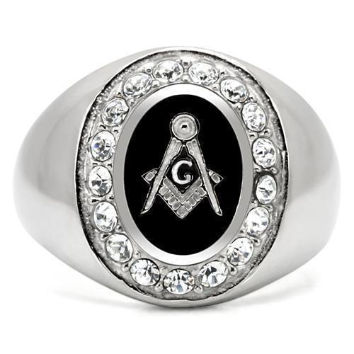 Rings for Men Silver Stainless Steel TK8X023 with Top Grade Crystal in Clear - Jewelry Store by Erik Rayo