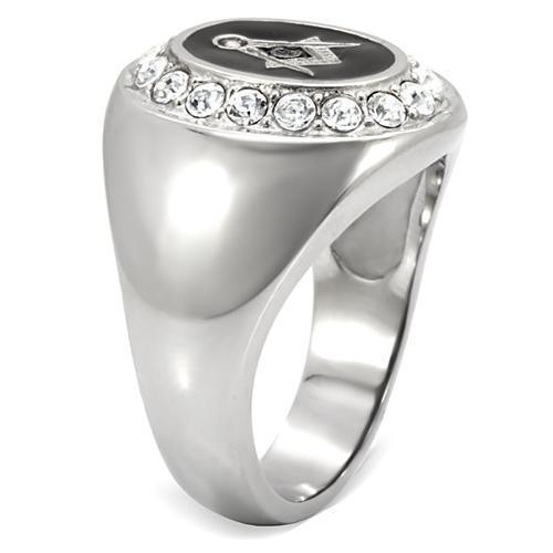 Rings for Men Silver Stainless Steel TK8X023 with Top Grade Crystal in Clear - Jewelry Store by Erik Rayo