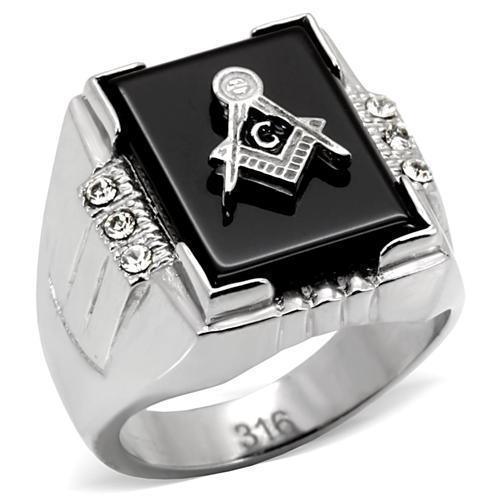 Rings for Men Silver Stainless Steel TK8X027 with Semi-Precious Agate in Jet - Jewelry Store by Erik Rayo