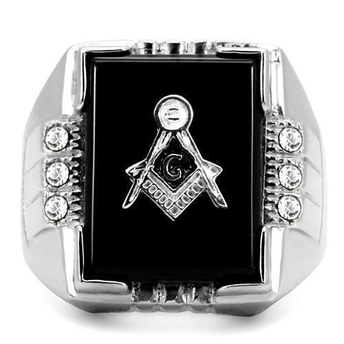 Rings for Men Silver Stainless Steel TK8X027 with Semi-Precious Agate in Jet - Jewelry Store by Erik Rayo