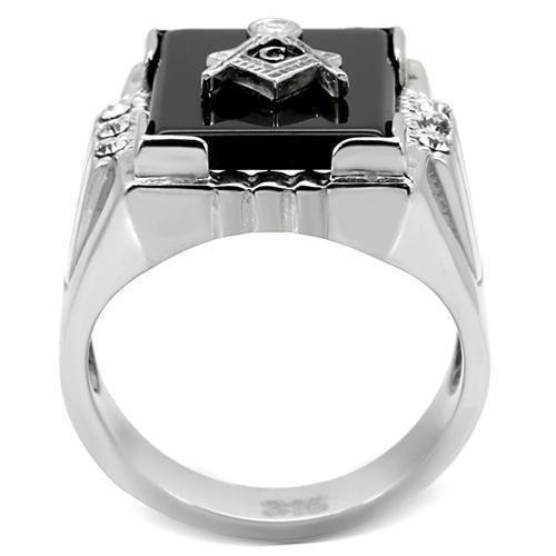 Rings for Men Silver Stainless Steel TK8X027 with Semi-Precious Agate in Jet - Jewelry Store by Erik Rayo
