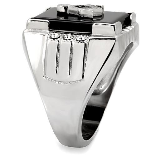 Rings for Men Silver Stainless Steel TK8X027 with Semi-Precious Agate in Jet - Jewelry Store by Erik Rayo