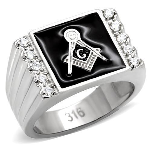 Rings for Men Silver Stainless Steel TK8X030 with AAA Grade Cubic Zirconia in Clear - Jewelry Store by Erik Rayo
