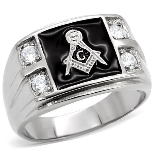 Rings for Men Silver Stainless Steel TK8X031 with AAA Grade Cubic Zirconia in Clear - Jewelry Store by Erik Rayo