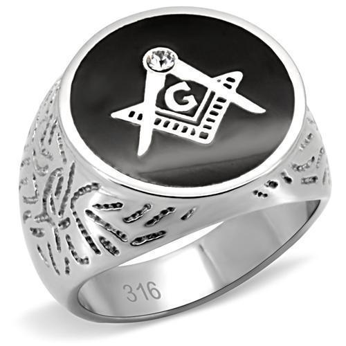 Rings for Men Silver Stainless Steel TK8X034 with Top Grade Crystal in Clear - Jewelry Store by Erik Rayo