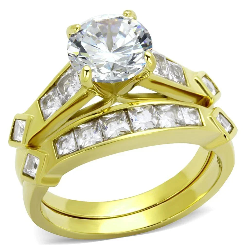 Gold Rings for Women Stainless Steel TK8X040 with AAA Grade Cubic Zirconia in Clear - Jewelry Store by Erik Rayo
