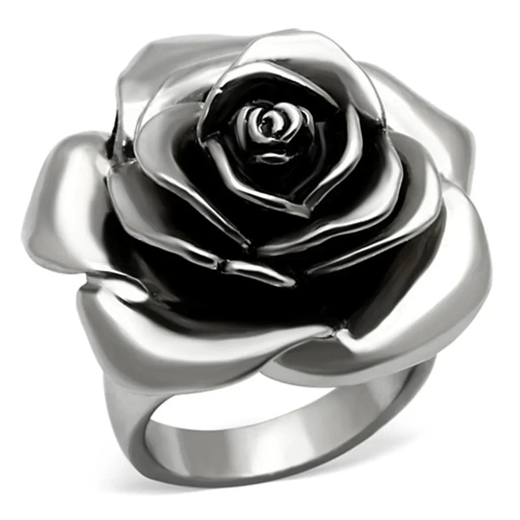 Silver Rings for Women Stainless Steel TK923 with Epoxy in Jet - Jewelry Store by Erik Rayo