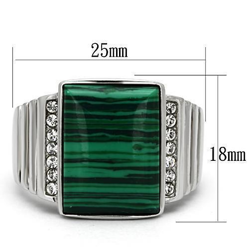 Rings for Men Silver Stainless Steel TK953 with MALACHITE in Emerald - Jewelry Store by Erik Rayo