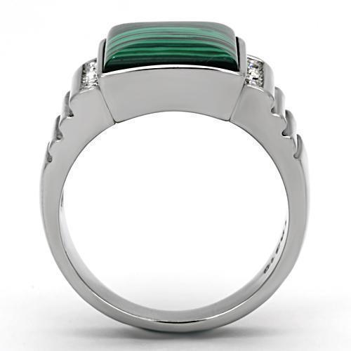 Rings for Men Silver Stainless Steel TK953 with MALACHITE in Emerald - Jewelry Store by Erik Rayo