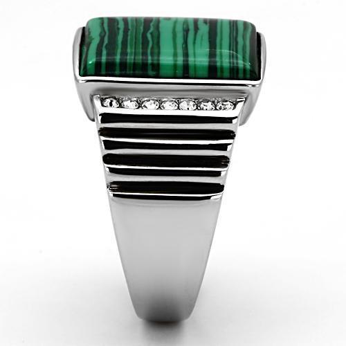Rings for Men Silver Stainless Steel TK953 with MALACHITE in Emerald - Jewelry Store by Erik Rayo