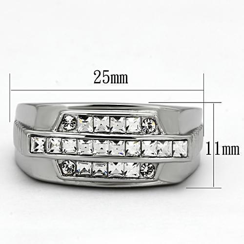 Rings for Men Silver Stainless Steel TK956 with Top Grade Crystal in Clear - Jewelry Store by Erik Rayo