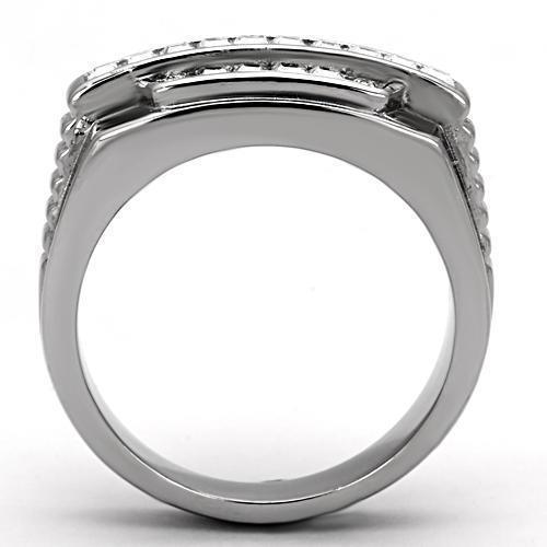 Rings for Men Silver Stainless Steel TK956 with Top Grade Crystal in Clear - Jewelry Store by Erik Rayo