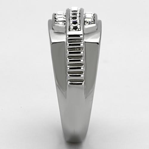 Rings for Men Silver Stainless Steel TK956 with Top Grade Crystal in Clear - Jewelry Store by Erik Rayo