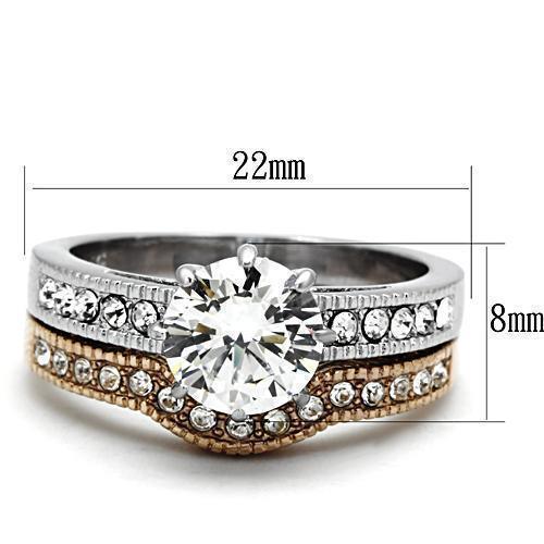 Silver Rings for Women Stainless Steel TK966 Two-Tone IP Rose Gold Stainless Steel Ring with AAA Grade Cubic Zirconia in Clear - Jewelry Store by Erik Rayo