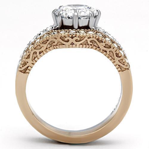 Silver Rings for Women Stainless Steel TK966 Two-Tone IP Rose Gold Stainless Steel Ring with AAA Grade Cubic Zirconia in Clear - Jewelry Store by Erik Rayo