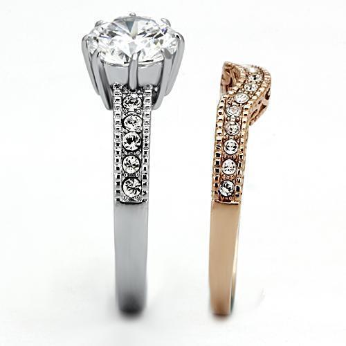 Silver Rings for Women Stainless Steel TK966 Two-Tone IP Rose Gold Stainless Steel Ring with AAA Grade Cubic Zirconia in Clear - Jewelry Store by Erik Rayo