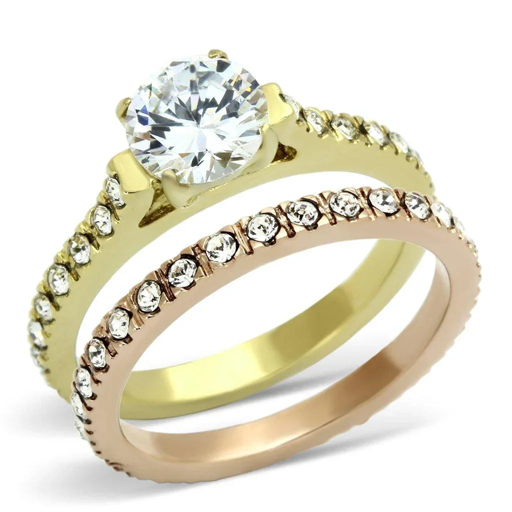 Gold Rings for Women Stainless Steel TK968 Gold & Rose with AAA Grade Cubic Zirconia in Clear - Jewelry Store by Erik Rayo