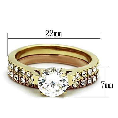 Gold Rings for Women Stainless Steel TK968 Gold & Rose with AAA Grade Cubic Zirconia in Clear - Jewelry Store by Erik Rayo