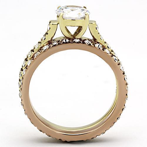Gold Rings for Women Stainless Steel TK968 Gold & Rose with AAA Grade Cubic Zirconia in Clear - Jewelry Store by Erik Rayo