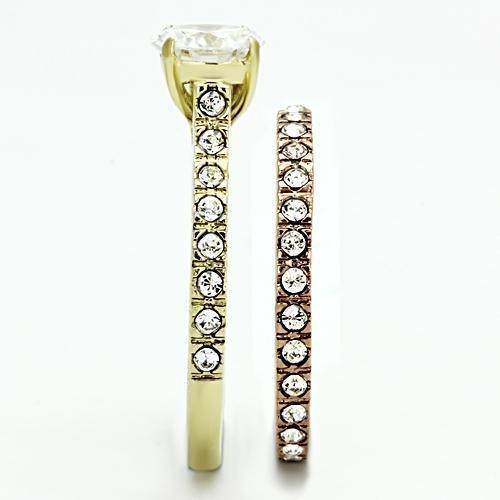 Gold Rings for Women Stainless Steel TK968 Gold & Rose with AAA Grade Cubic Zirconia in Clear - Jewelry Store by Erik Rayo