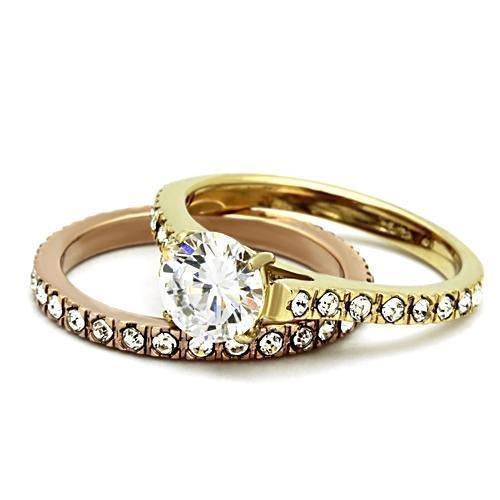 Gold Rings for Women Stainless Steel TK968 Gold & Rose with AAA Grade Cubic Zirconia in Clear - Jewelry Store by Erik Rayo