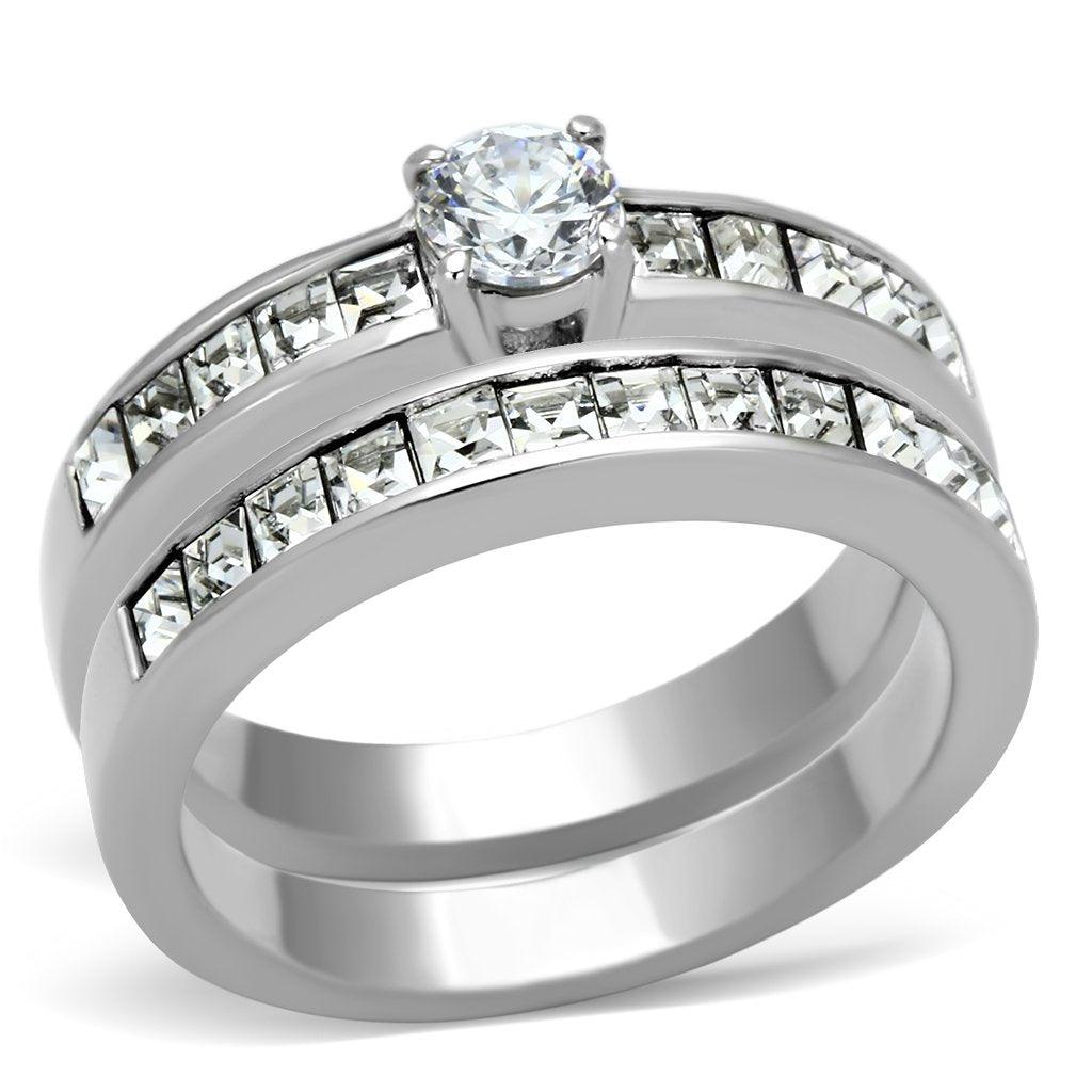 Silver Rings for Women Stainless Steel TK972 with AAA Grade Cubic Zirconia in Clear