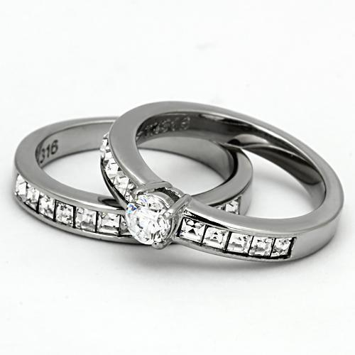 Silver Rings for Women Stainless Steel TK972 with AAA Grade Cubic Zirconia in Clear - Jewelry Store by Erik Rayo