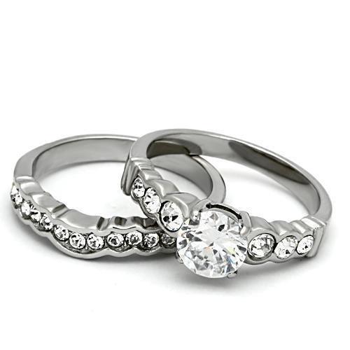 Silver Rings for Women Stainless Steel TK974 with AAA Grade Cubic Zirconia in Clear - Jewelry Store by Erik Rayo