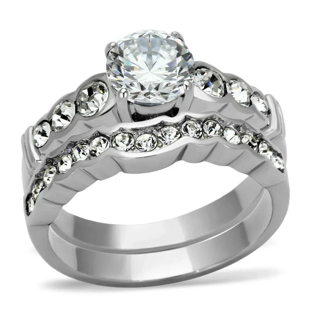 Silver Rings for Women Stainless Steel TK974 with AAA Grade Cubic Zirconia in Clear - Jewelry Store by Erik Rayo