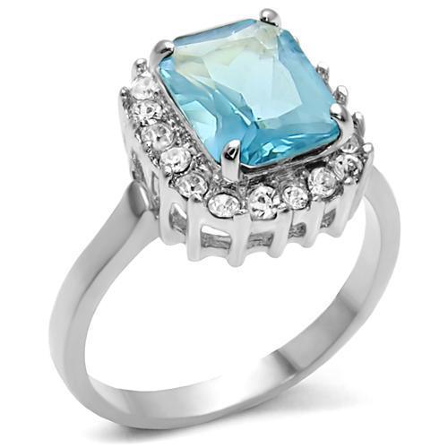 Silver Rings for Women Stainless Steel TK9X041 with Glass in Sea Blue