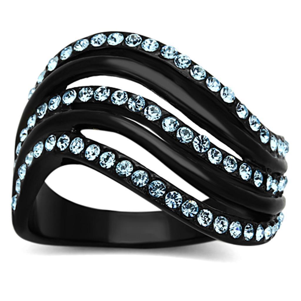 Womens Black Blue Waves Ring Anillo Para Mujer 316L Stainless Steel Ring con Piedra Crystal Color Azul Mar Lazio - Jewelry Store by Erik Rayo